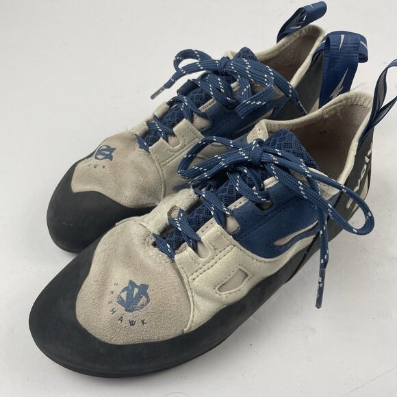 Evolv Skyhawk Rock Climbing Shoes Womens Size 8.5 BLK Blue Cream Leather Lace Up - Picture 2 of 12